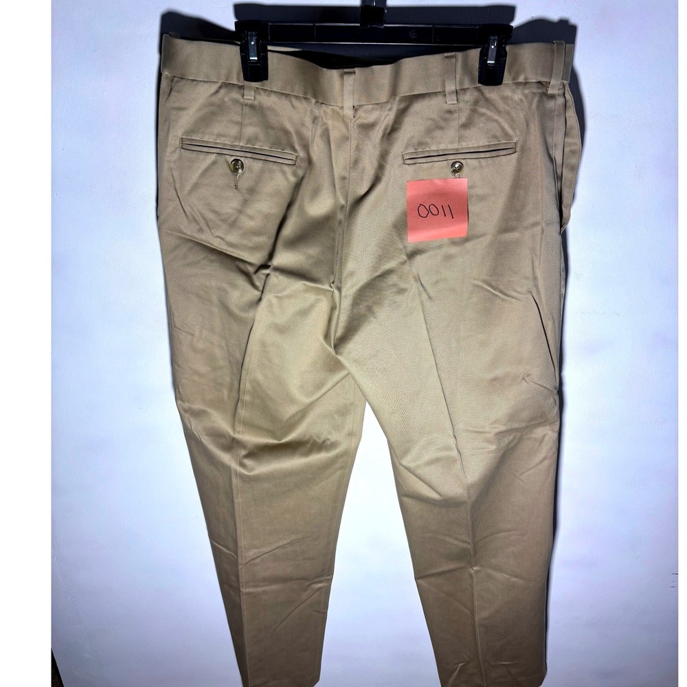 Perry Ellis Portfolio Mens Khaki Tan Flat Front Cotton Dress Pants 36x32 - Picture 2 of 4